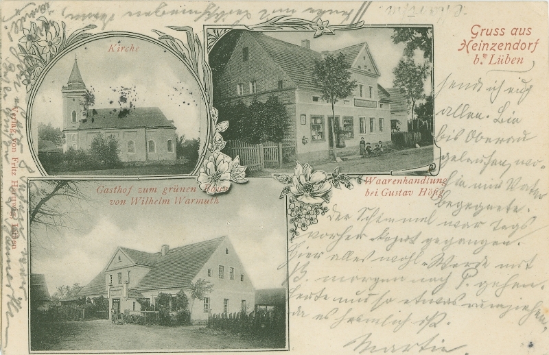 Kirche, Warenhandlung Gustav Höfig, Gasthof zum grünen Baum von Wilhelm Warmuth